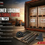 Container loading agricultural parts wooden crates warehouse dock